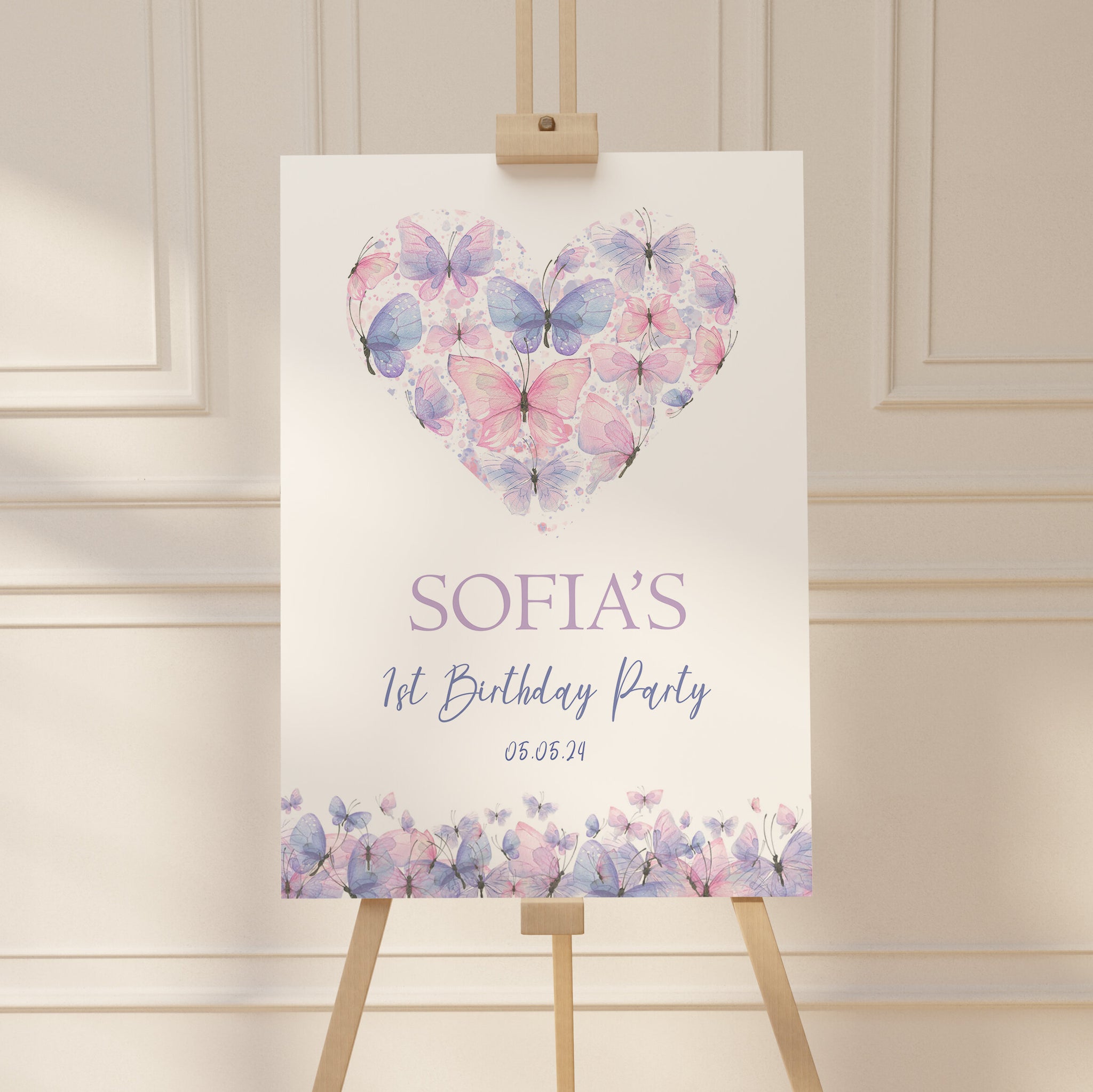Butterfly Heart Kids Birthday Party Welcome Sign