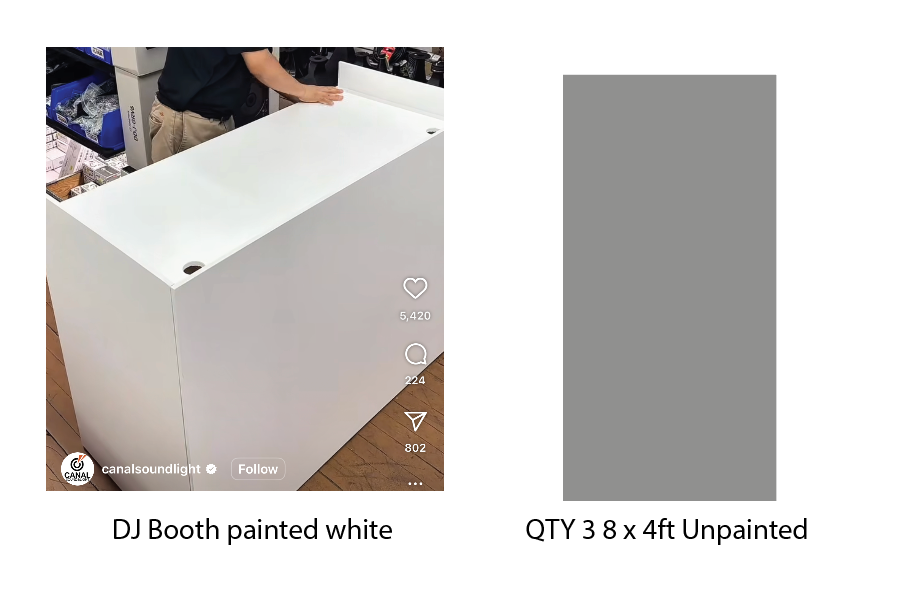 DJ Booth painted white | QTY 3 8 x 4ft unpainted backdrops