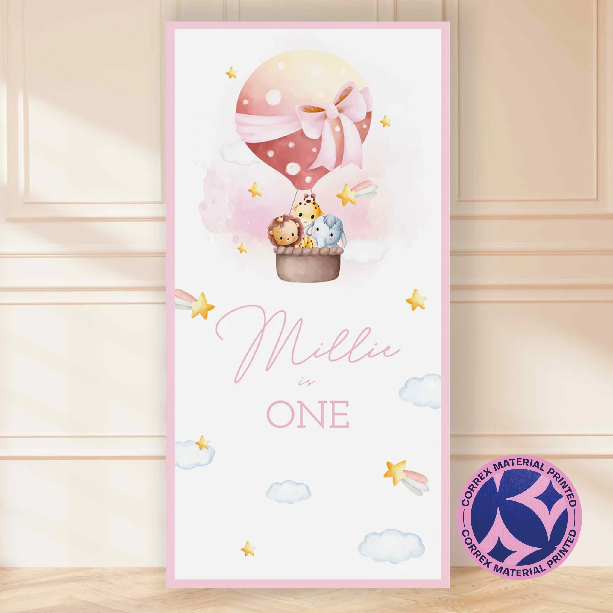 Pink Balloon First Birthday Backdrop