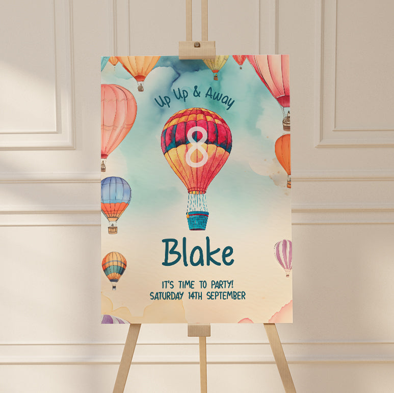 Hot Air Balloon II Kids Birthday Party Welcome Sign