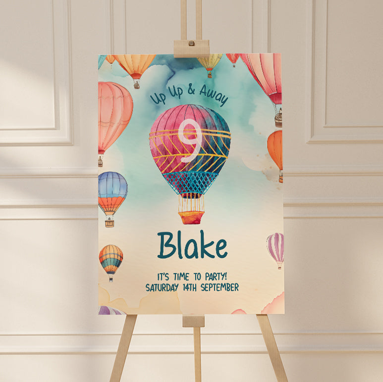 Hot Air Balloon II Kids Birthday Party Welcome Sign